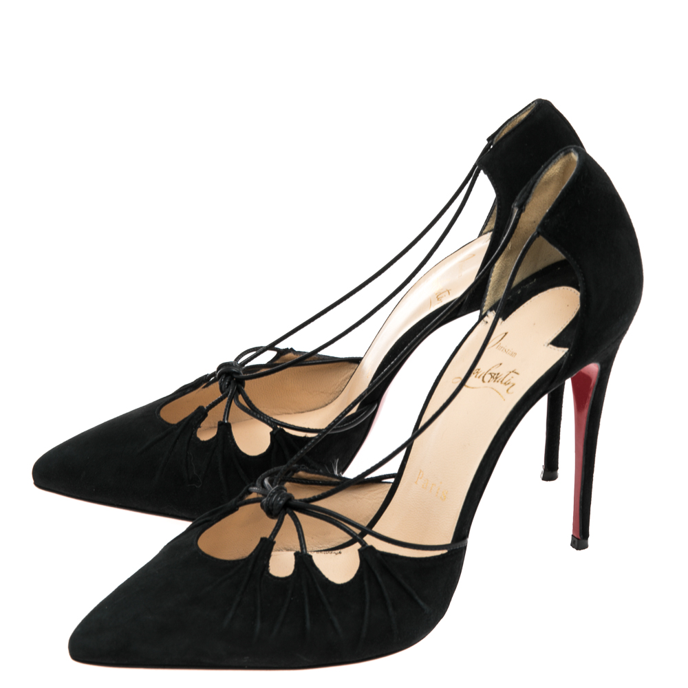 Christian Louboutin Black Suede Riri Pointed Toe Pumps Size 39.5