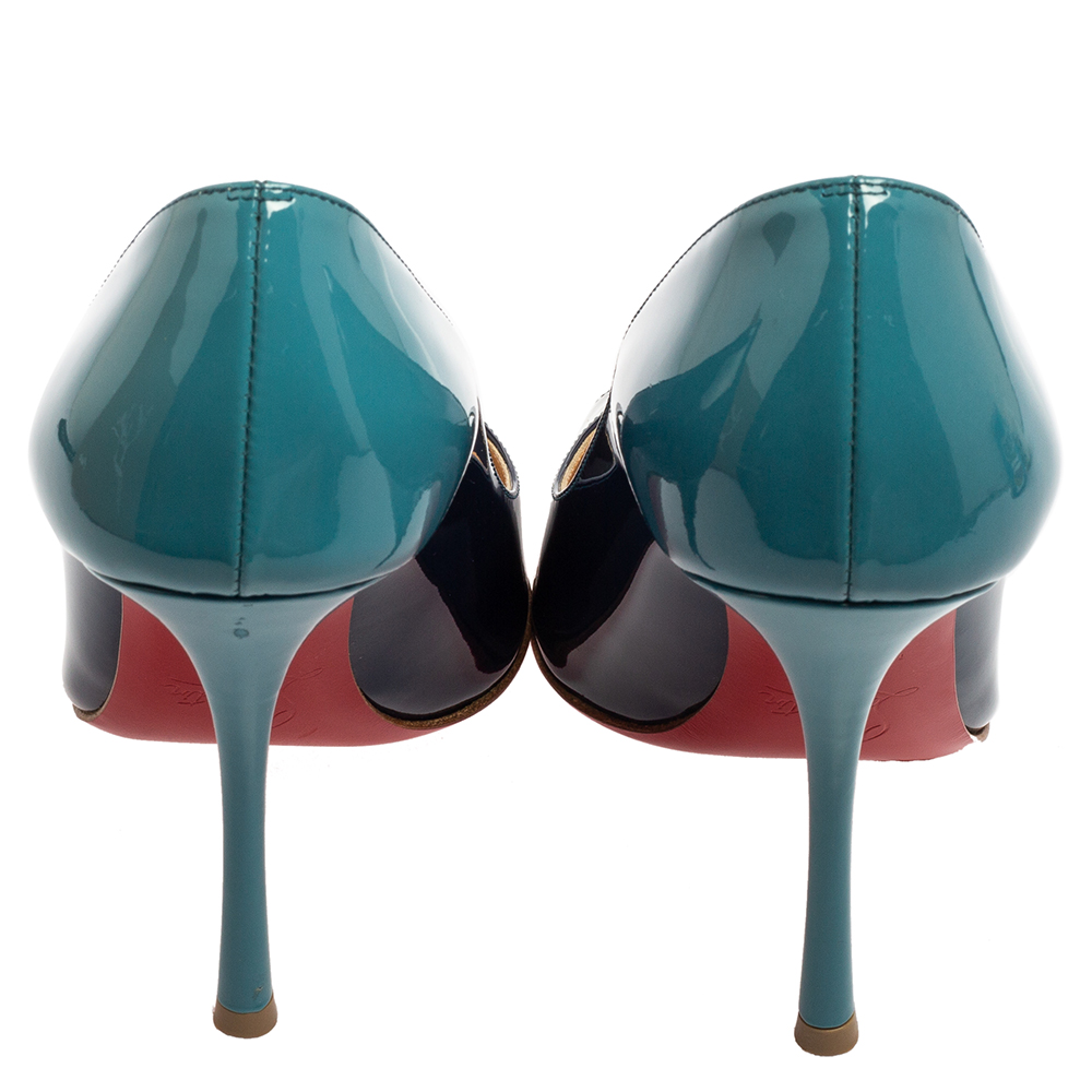 Christian Louboutin Ombre Blue Patent Leather Yootish Degrade Peep-Toe Pumps Size 36.5