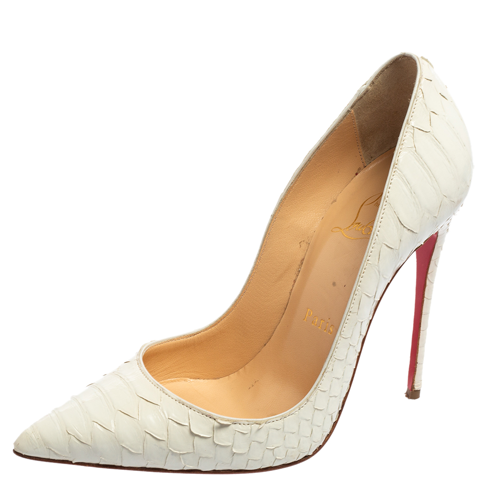 Christian Louboutin Cream Python Leather So Kate Pumps Size 35.5
