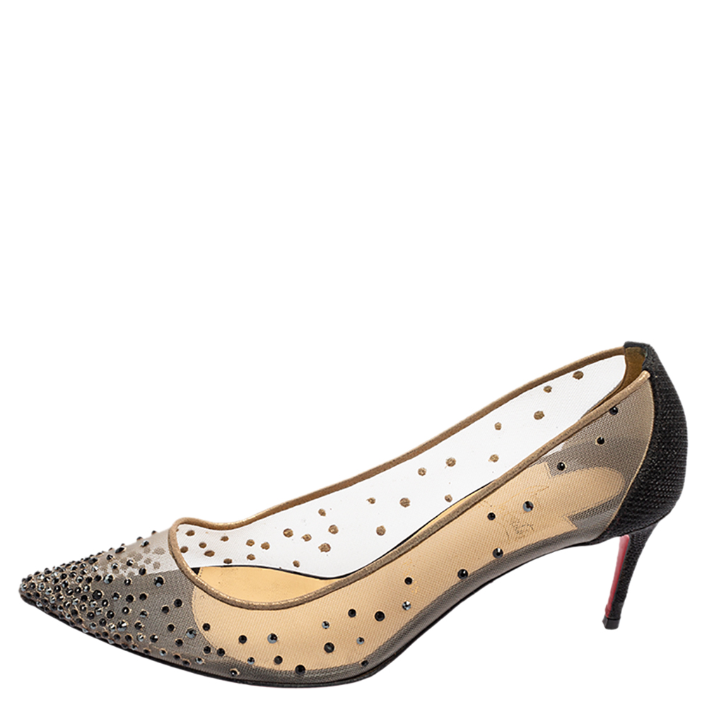 Christian Louboutin Black/Beige Net And Suede Crystal Embellished Pointed Toe Pumps Size
Christian Louboutin Black/Beige Net And Suede Crystal Embellished Pointed Toe Pumps Size