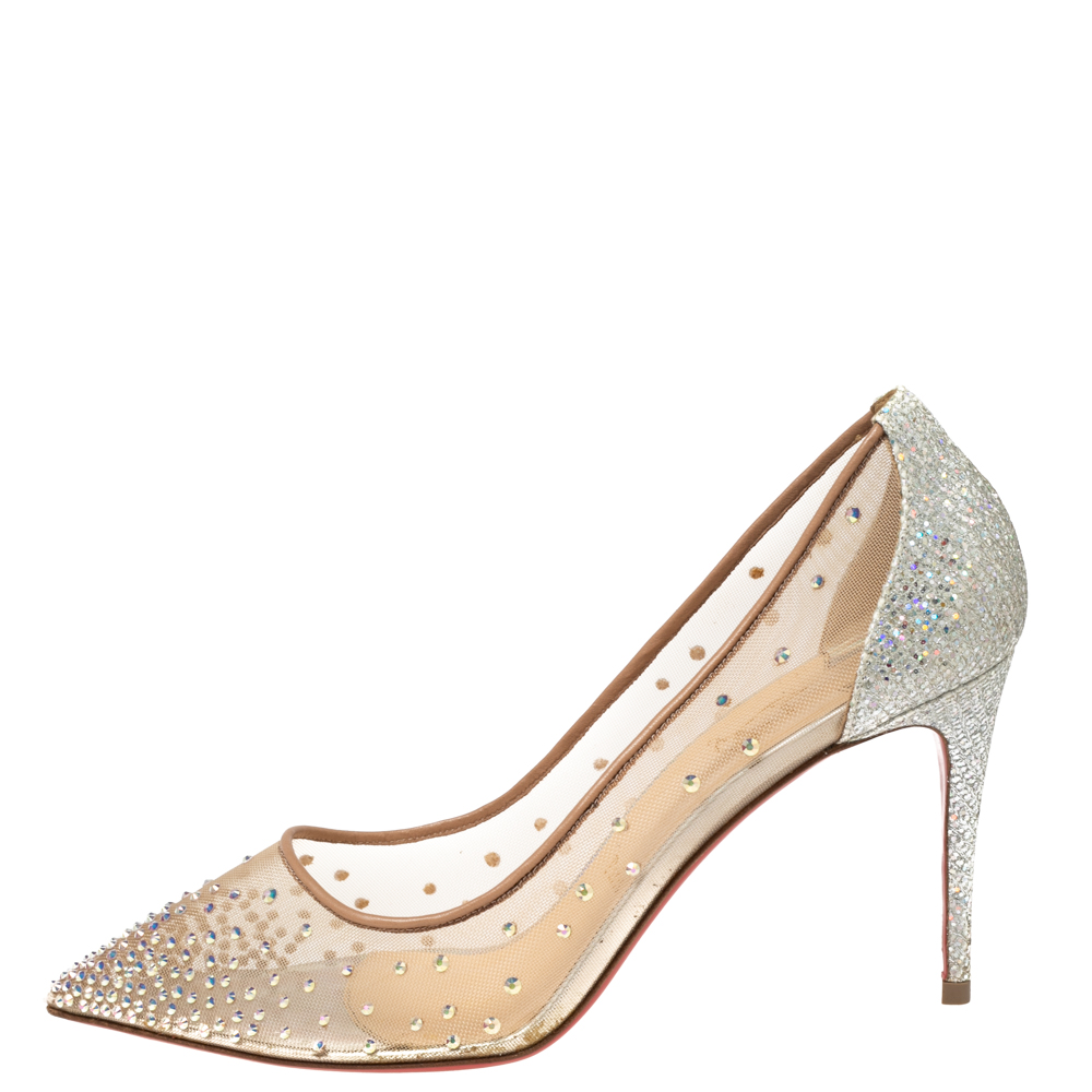 Christian Louboutin Beige Mesh, Glitter, And Leather Follies Strass Pumps Size
Christian Louboutin Beige Mesh, Glitter, And Leather Follies Strass Pumps Size