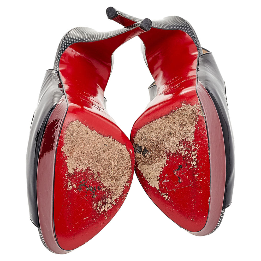 Christian Louboutin Multicolor Patent Leather Lady Peep Toe Slingback Platform Sandals Size 38.5