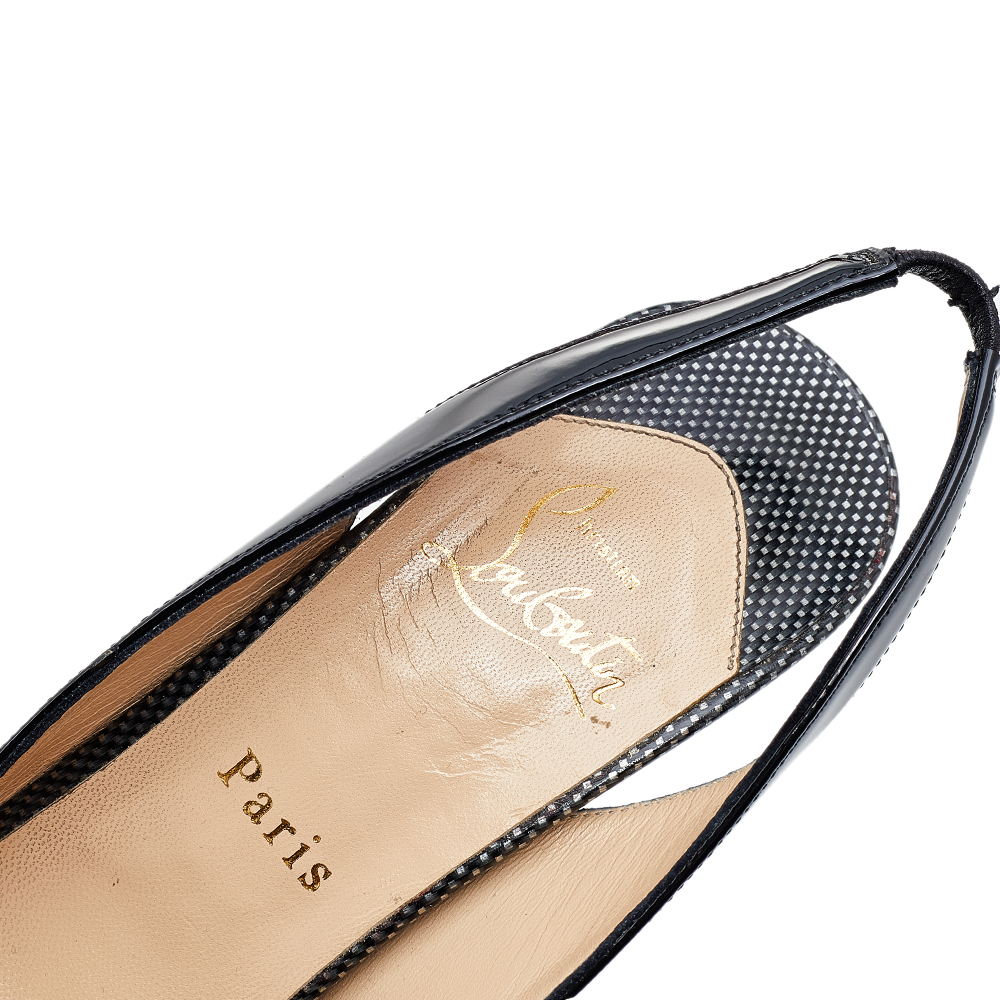 Christian Louboutin Multicolor Patent Leather Lady Peep Toe Slingback Platform Sandals Size 38.5