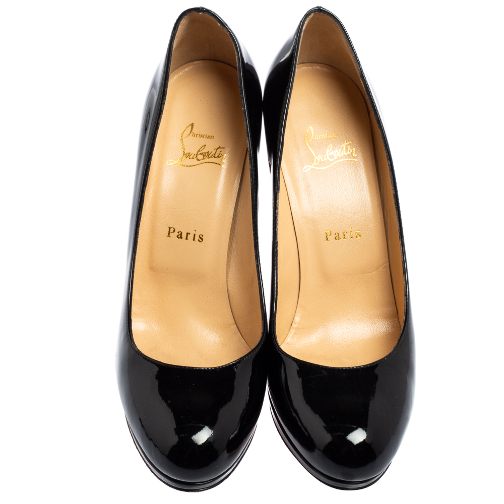 Christian Louboutin Black Patent Leather Simple Round-Toe Pumps Size 39.5