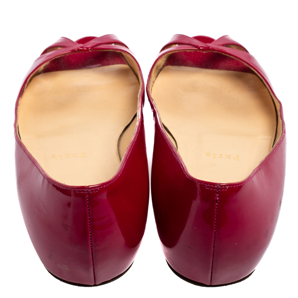 Christian Louboutin Pink Patent Leather Flat Peep-Toe Ballet Flats Size 37.5