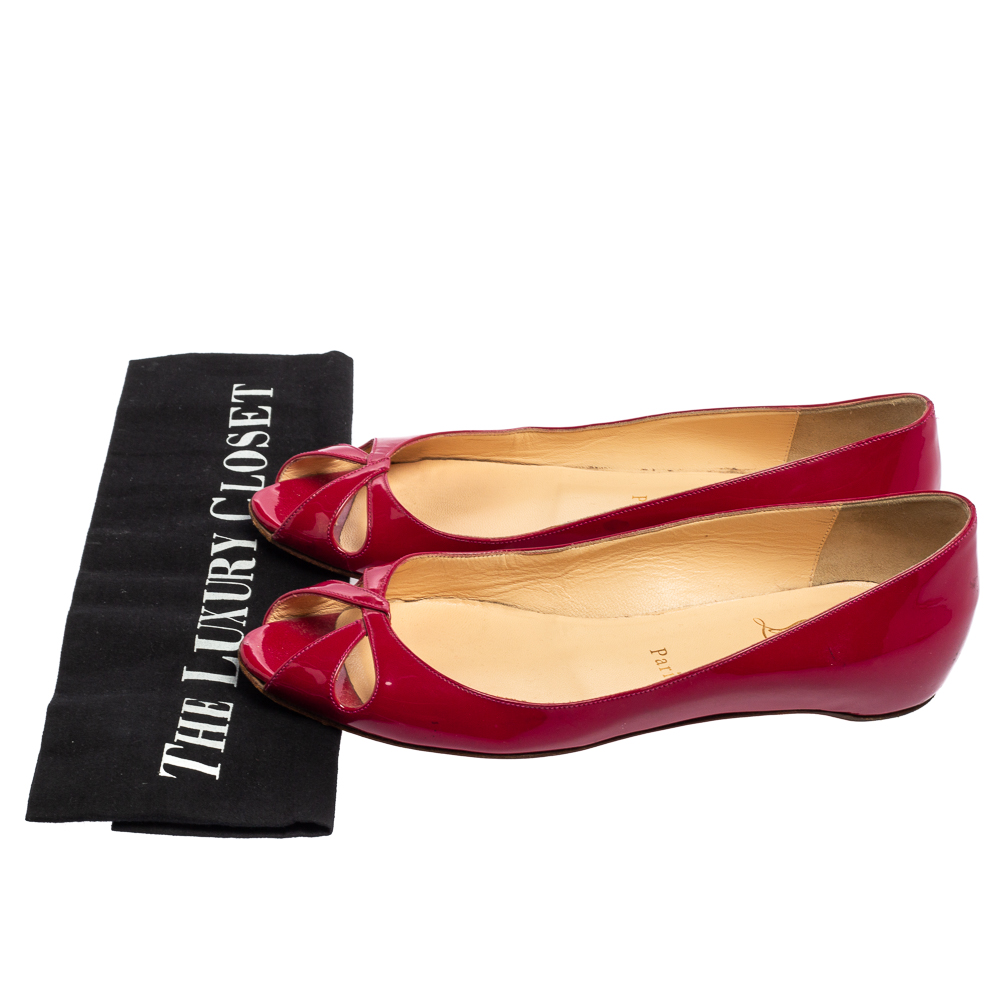 Christian Louboutin Pink Patent Leather Flat Peep-Toe Ballet Flats Size 37.5