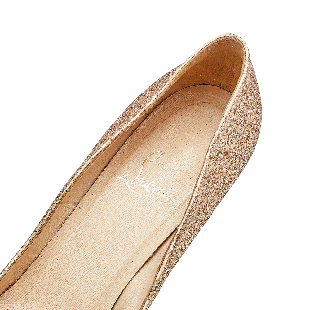 Christian Louboutin Metallic Gold Glitter And Leather Pigalle Plato Pumps Size 38