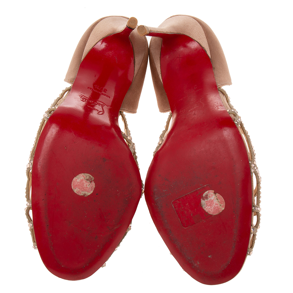 Christian Louboutin Beige Satin Spiderweb Aranea Sandals Size 37.5