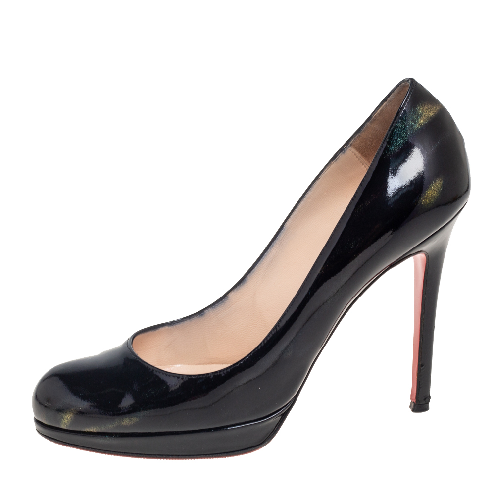 Christian Louboutin Black/Multicolor Glitter Patent Leather New Simple Pumps Size 37.5