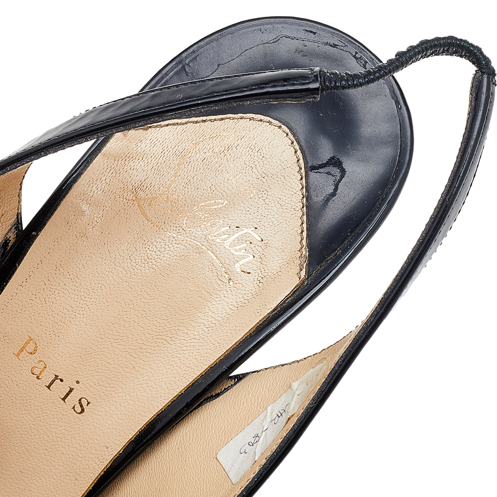 Christian Louboutin Black Patent Leather Bianca 140 Platform Slingback Sandals Size 41