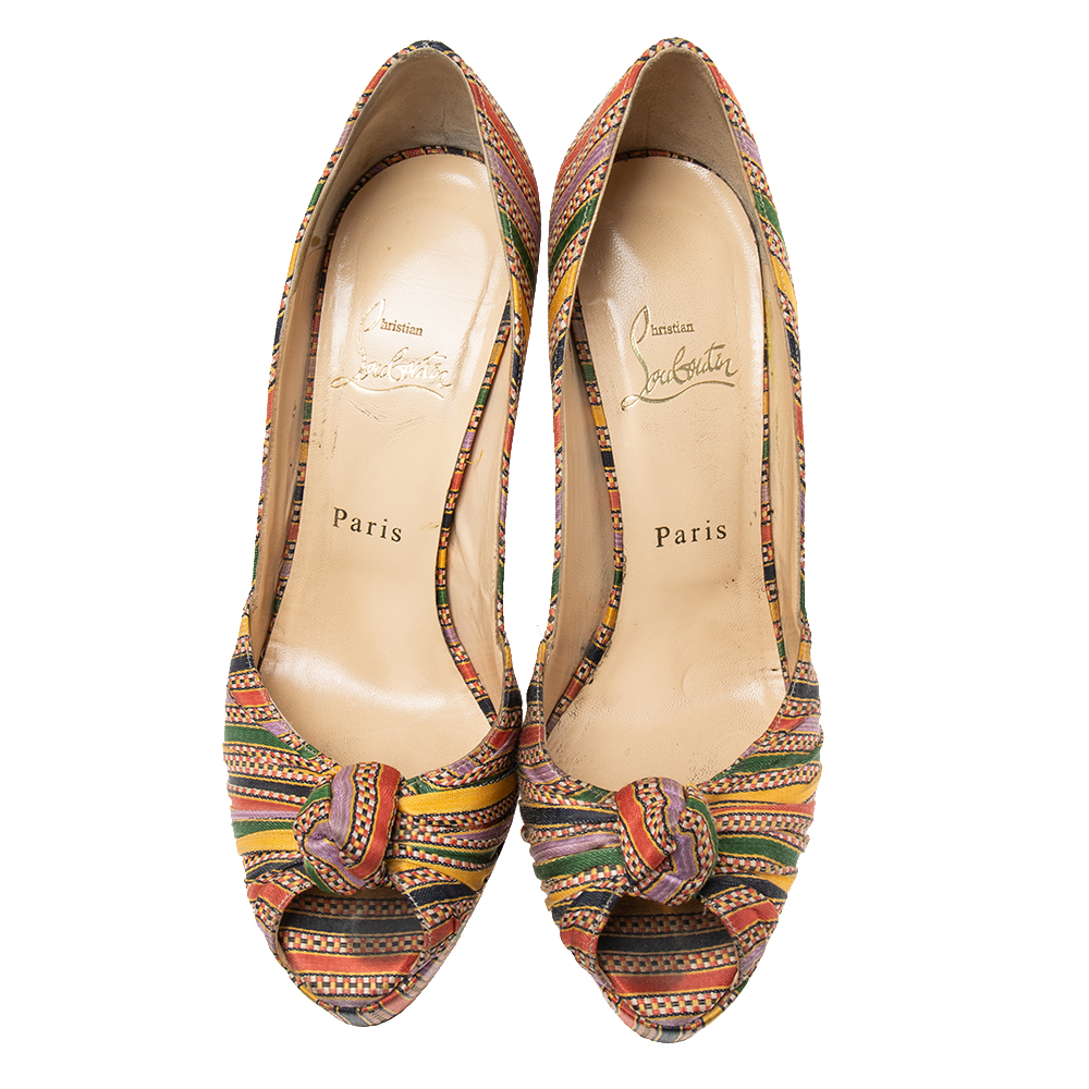 Christian Louboutin Multicolor Canvas Knotted Greissimo Platform Pumps Size 39