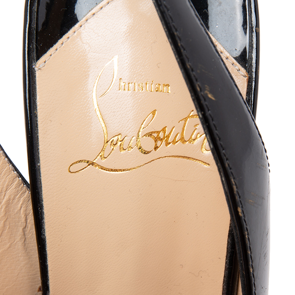 Christian Louboutin Black Patent Leather Flo Slingback Sandals Size 38.5