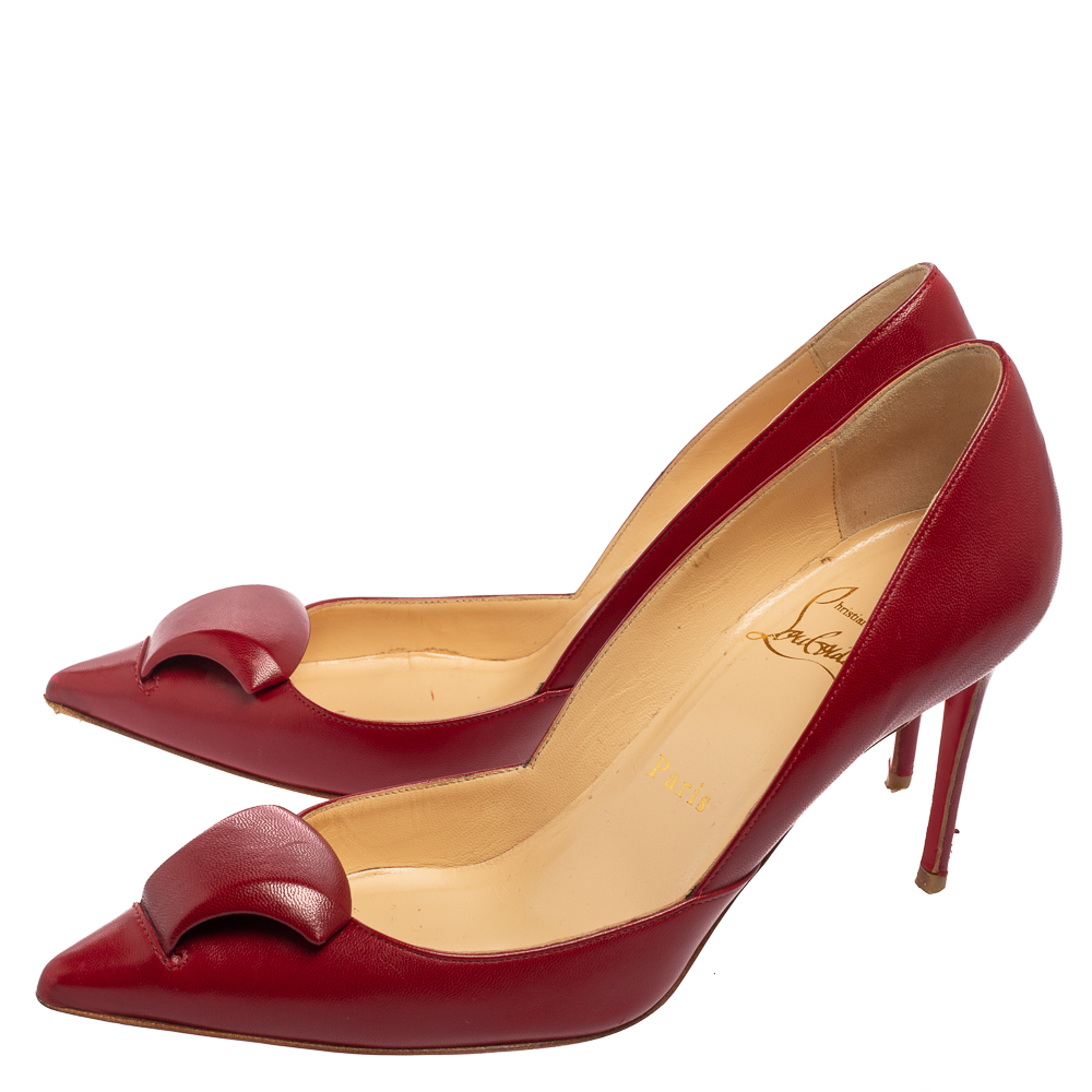 Christian Louboutin Burgundy Leather Pointed-Toe Pumps Size 36.5