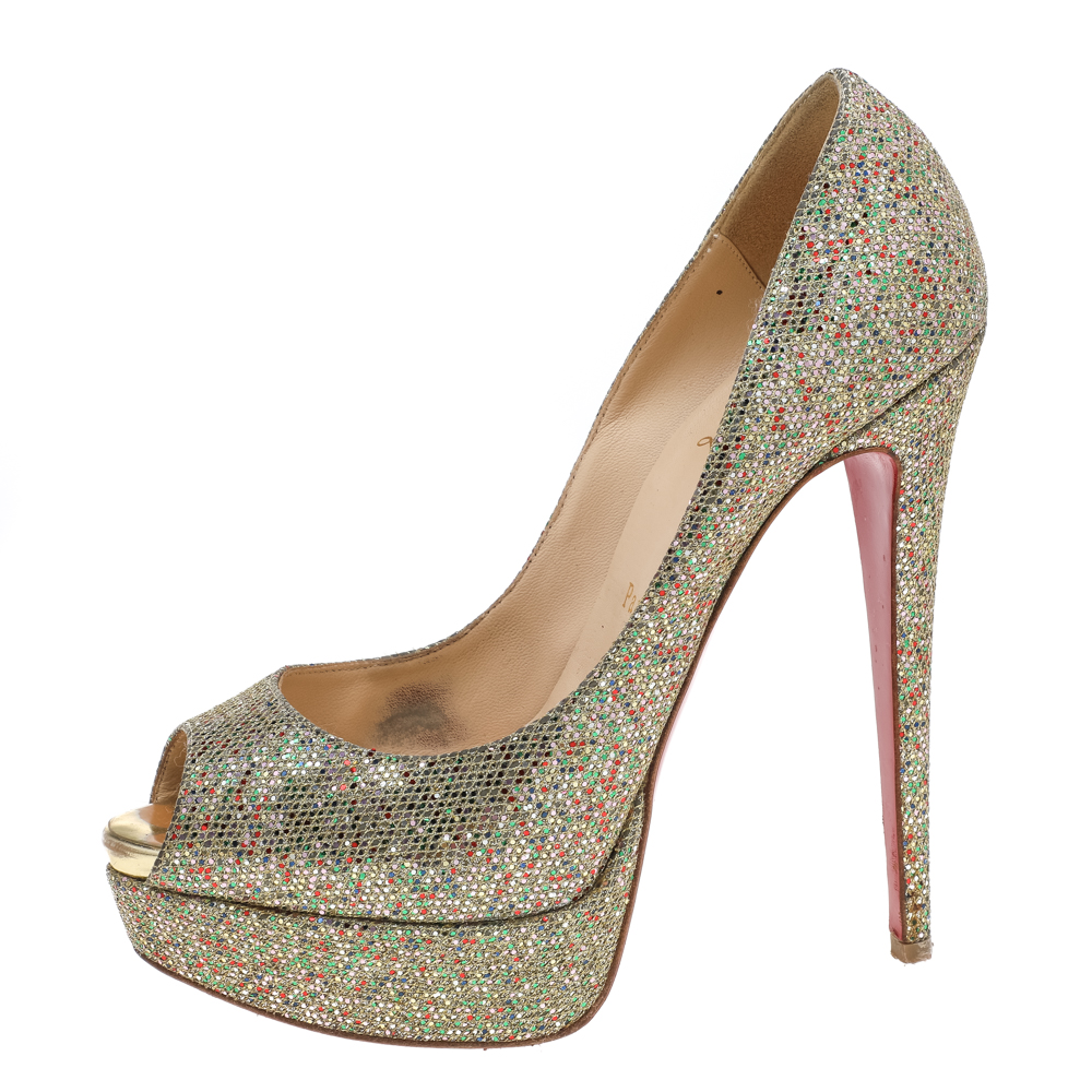 Christian Louboutin Metallic Gold Mesh Glitter Peep Toe Platform Pumps Size
Christian Louboutin Metallic Gold Mesh Glitter Peep Toe Platform Pumps Size
