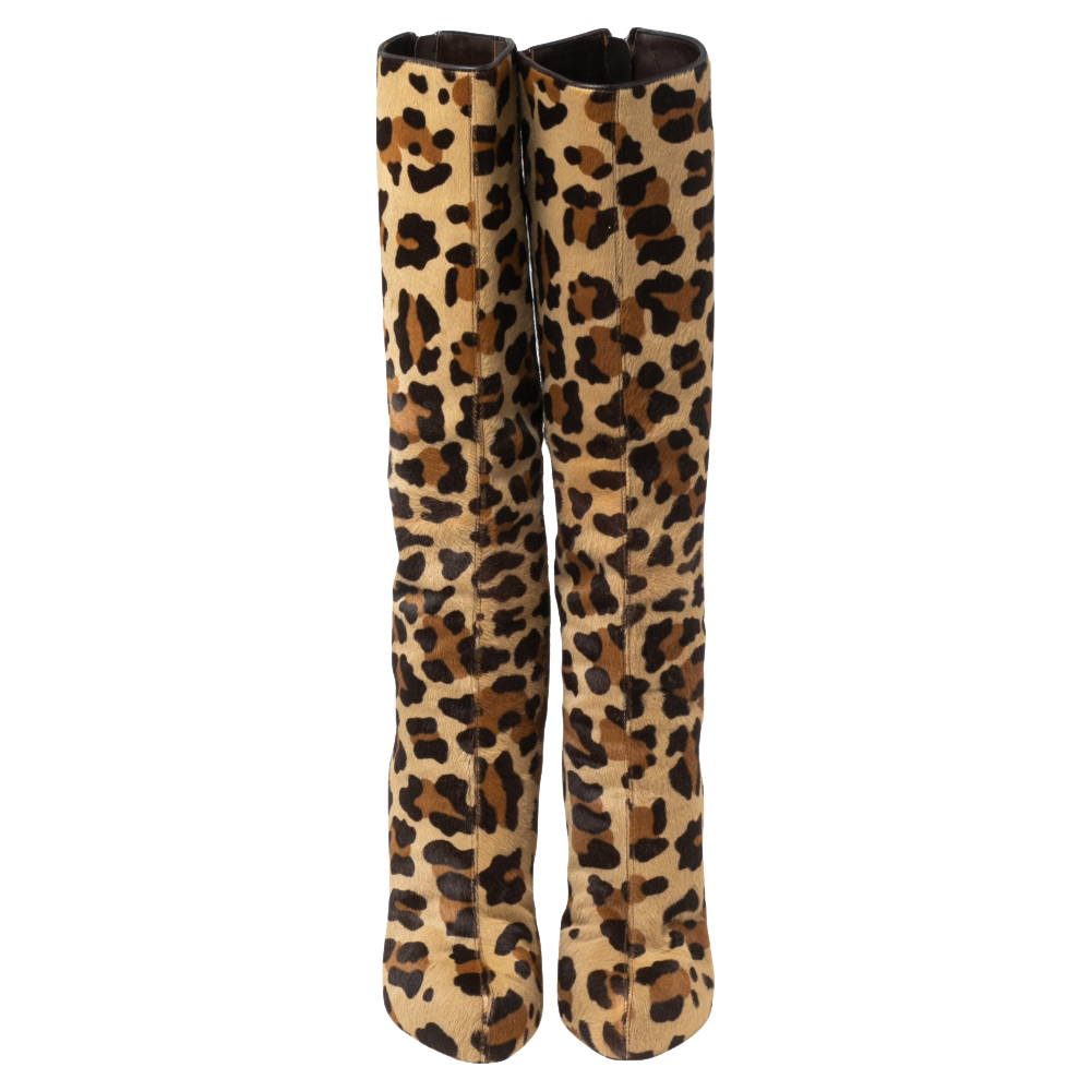 Christian Louboutin Leopard Pony Hair Fifi Botta Knee Boots Size 37