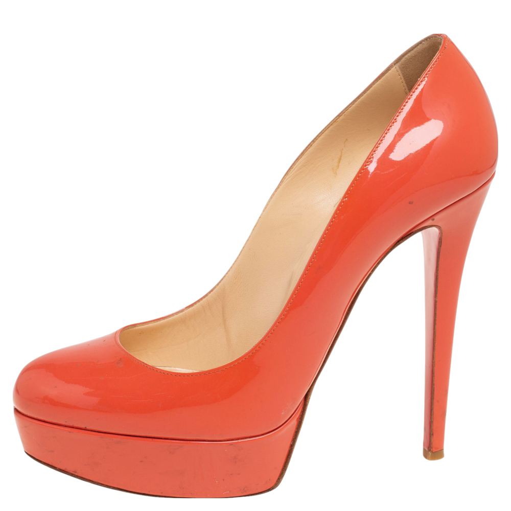 Christian Louboutin Coral Patent Leather Bianca Platform Pumps Size 39