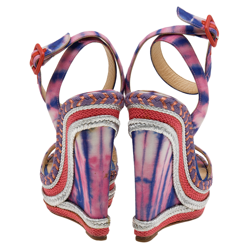 Christian Louboutin Multicolor Tie-Dye Fabric Duplice Platform Wedge Sandals Size 37