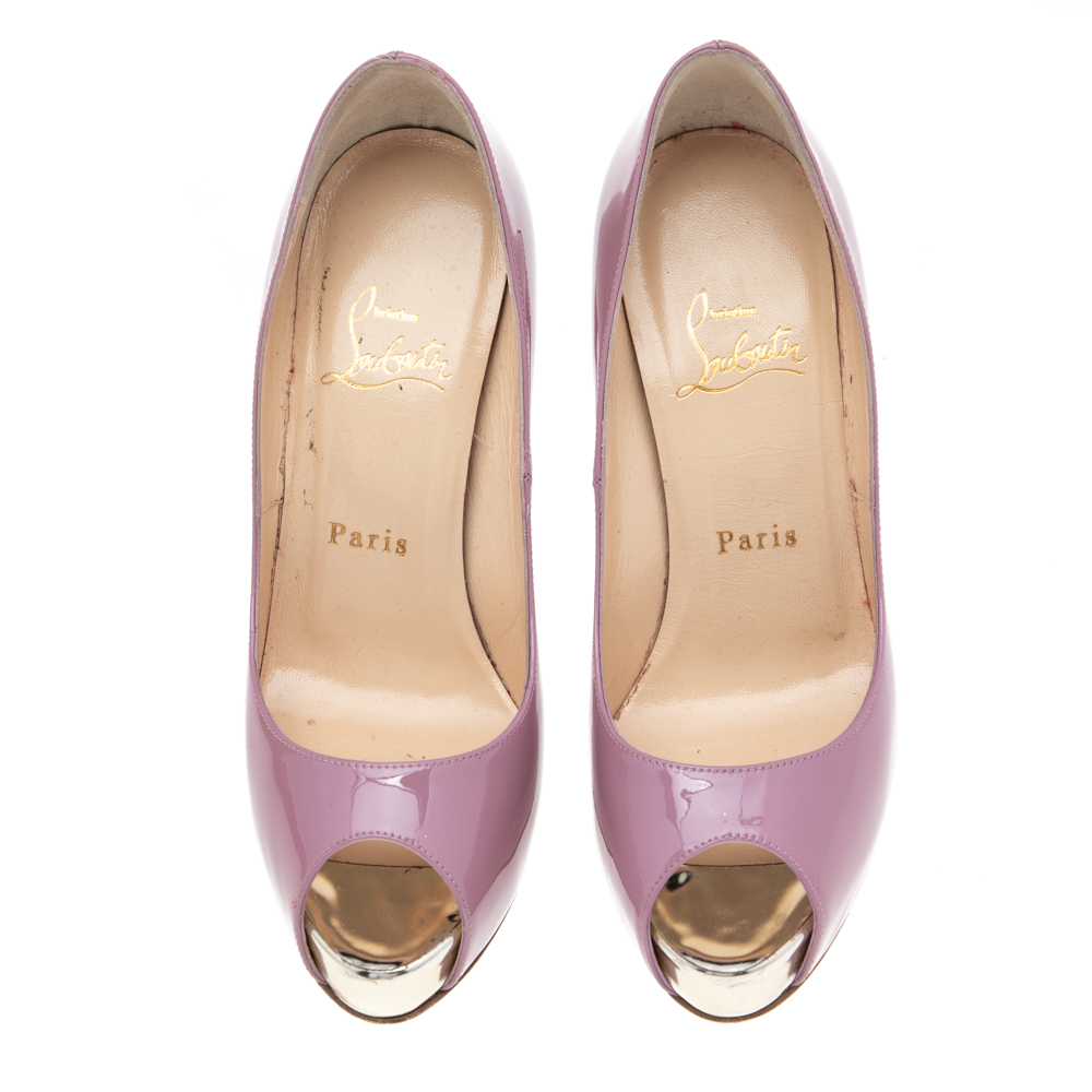 Christian Louboutin Pink Patent Leather New Very Prive Glitter Heel Platform Pumps Size 36