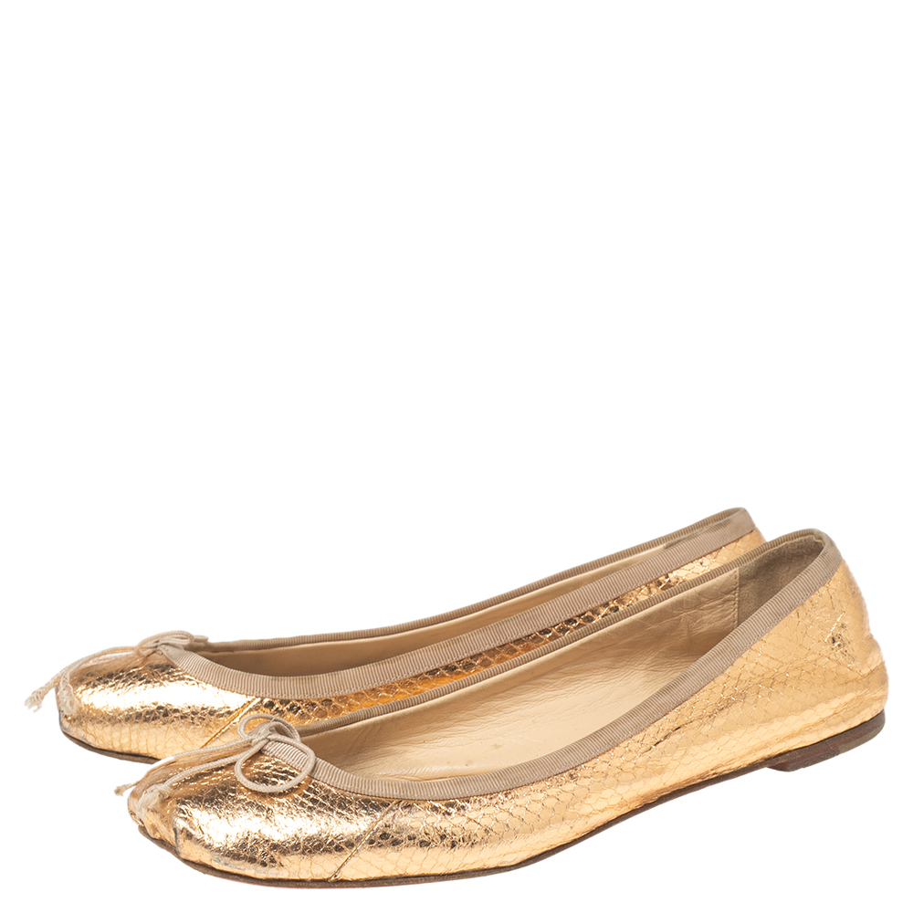 Christian Louboutin Gold Python Embossed Leather Ballet  Flats Size 37