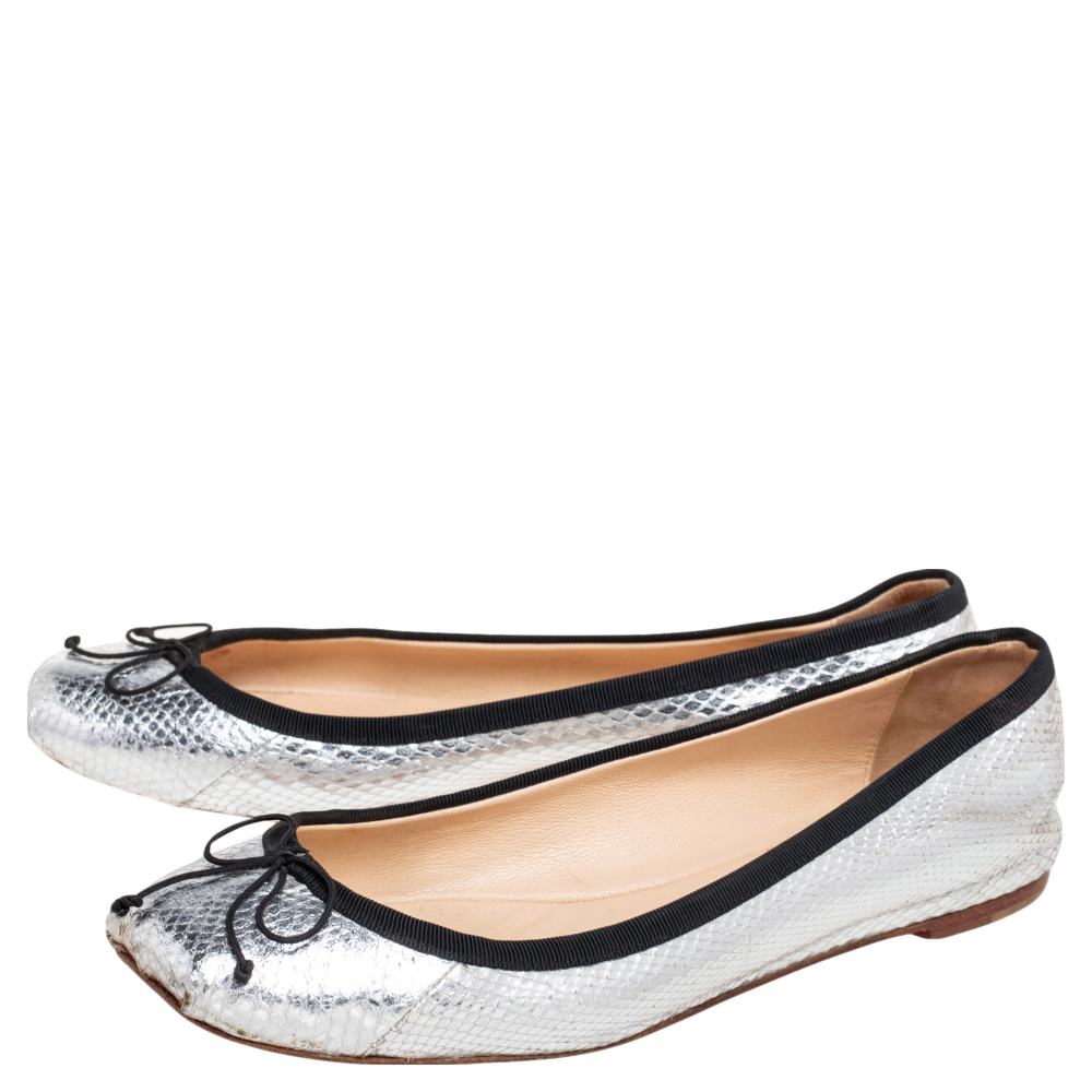 Christian Louboutin Silver Python Embossed Leather Ballet Flats Size 36.5