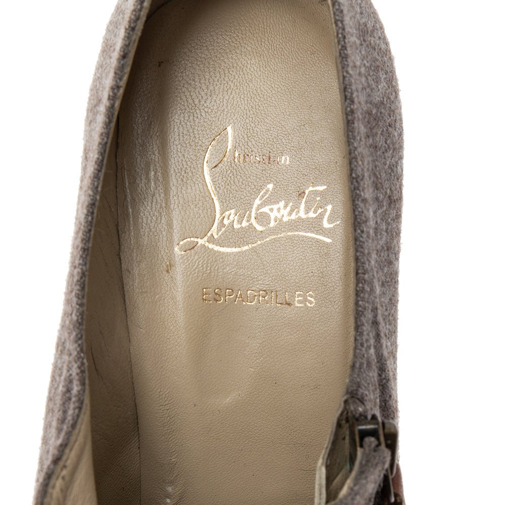 Christian Louboutin Grey Wool Deroba Espadrilles Wedge Sandals Size 40