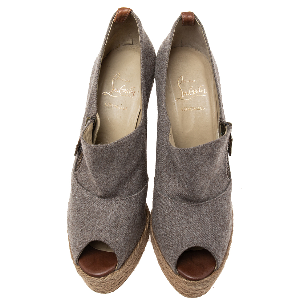Christian Louboutin Grey Wool Deroba Espadrilles Wedge Sandals Size 40