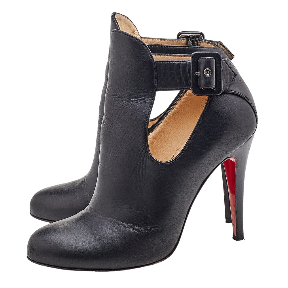 Christian Louboutin Black Leather Cut-Out Ankle Booties Size 36.5
