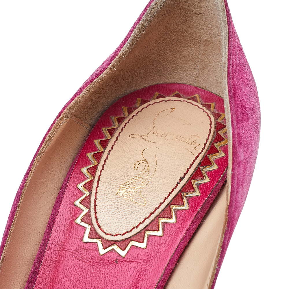 Christian Louboutin Pink Suede Rose Lady Gres 20th Anniversary Collection Platform Knot Peep Toe Pumps Size 36