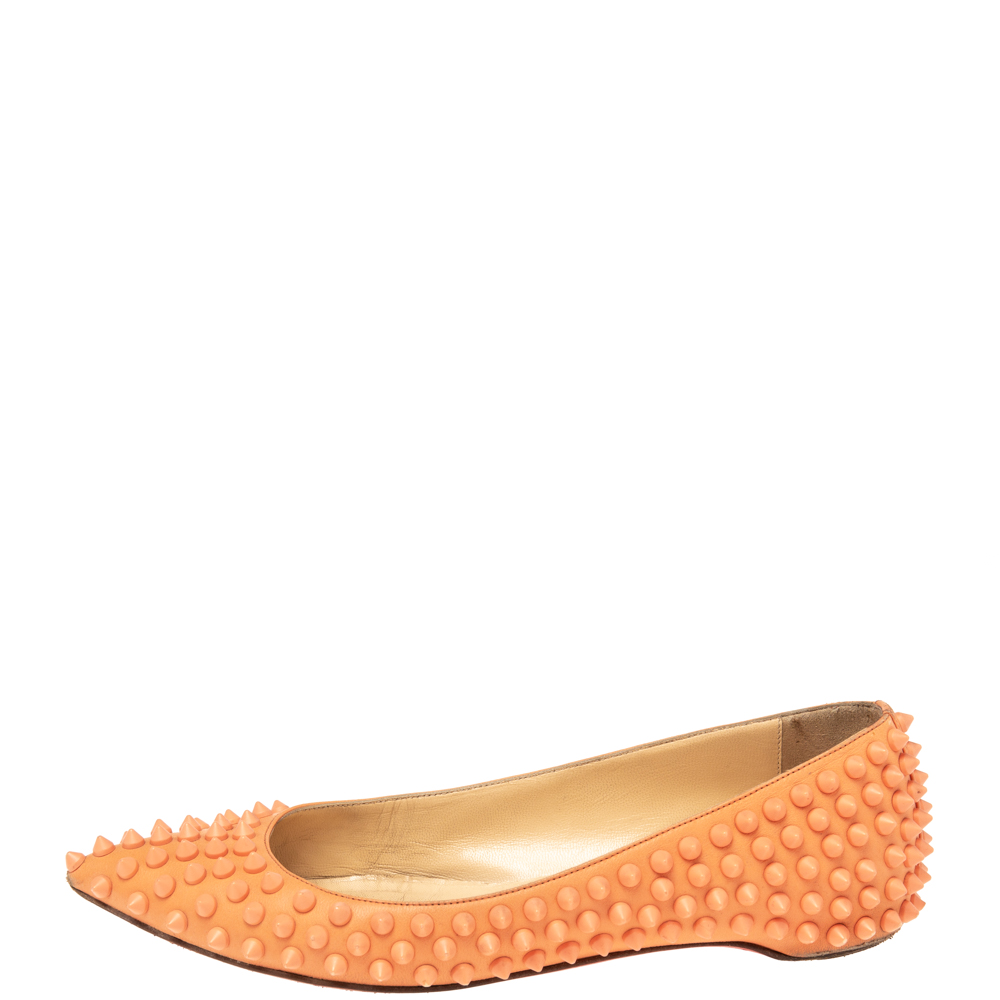 Christian Louboutin Orange Leather Spiked Ballet Flats Size 35.5