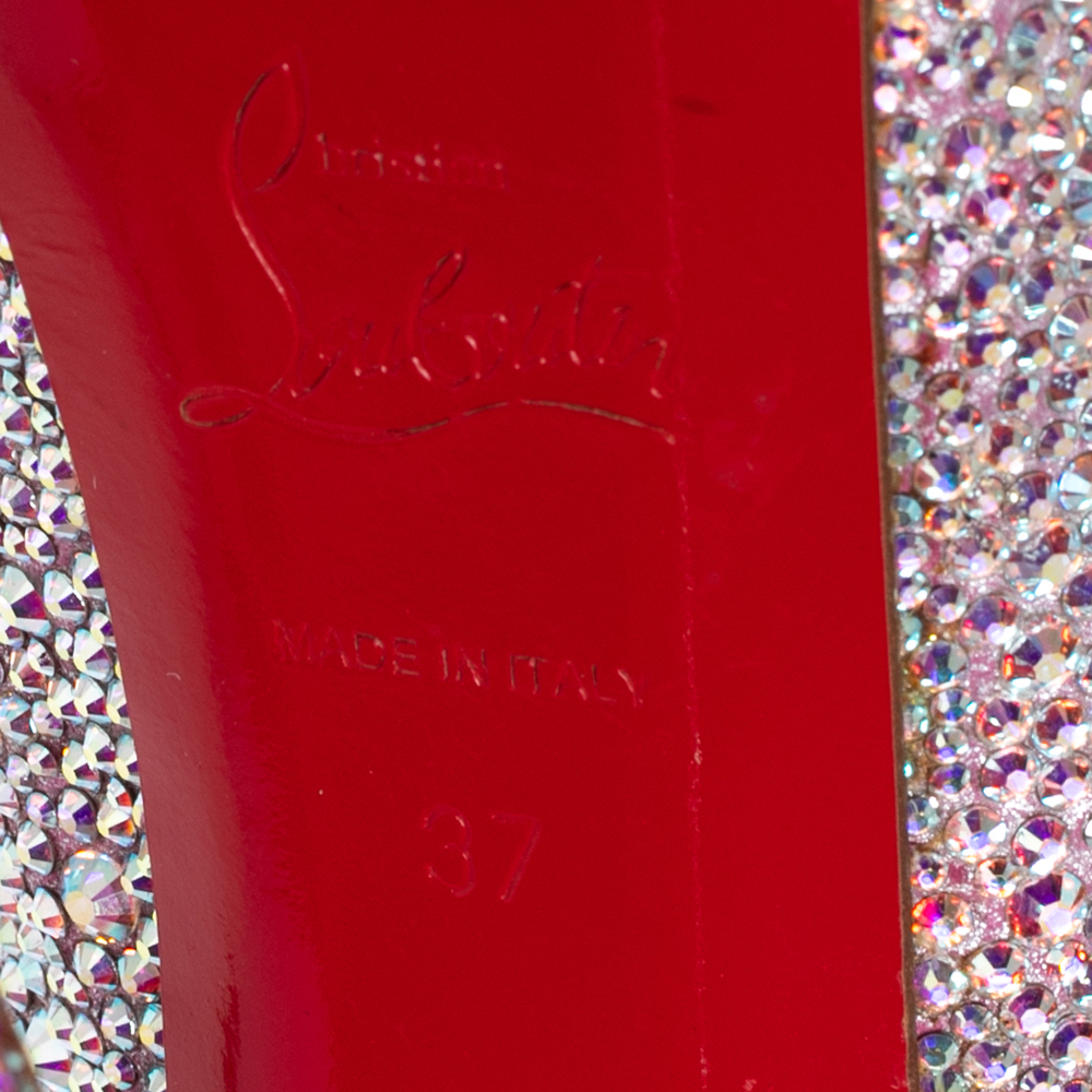 Christian Louboutin Pink/Silver Crystal Embellished Suede Daffodile Platform Pumps Size 37