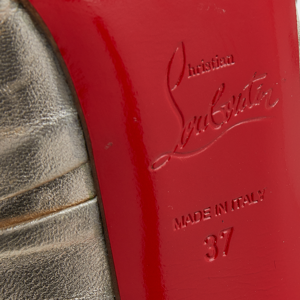 Christian Louboutin Gold Leather Jenny Knotted Platform Slingback Sandals Size 37