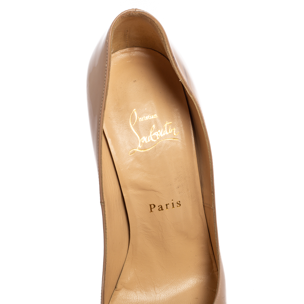 Christian Louboutin Beige Patent Leather Lady Peep Toe Pumps Size 39
