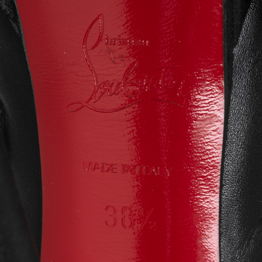 Christian Louboutin Black Leather Maralla Studded Cutout Booties Size 38.5