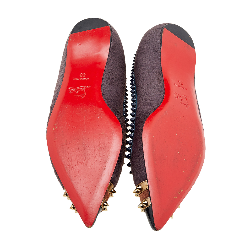 Christian Louboutin Multicolor Calf Hair And Suede Spiked Malabar Hill Ballet Flats Size 38