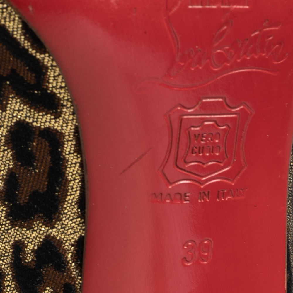 Christian Louboutin Tri-Color Leopard Print Metallic Fabric Yoyospina Giaguaro Peep-Toe Pumps Size 39