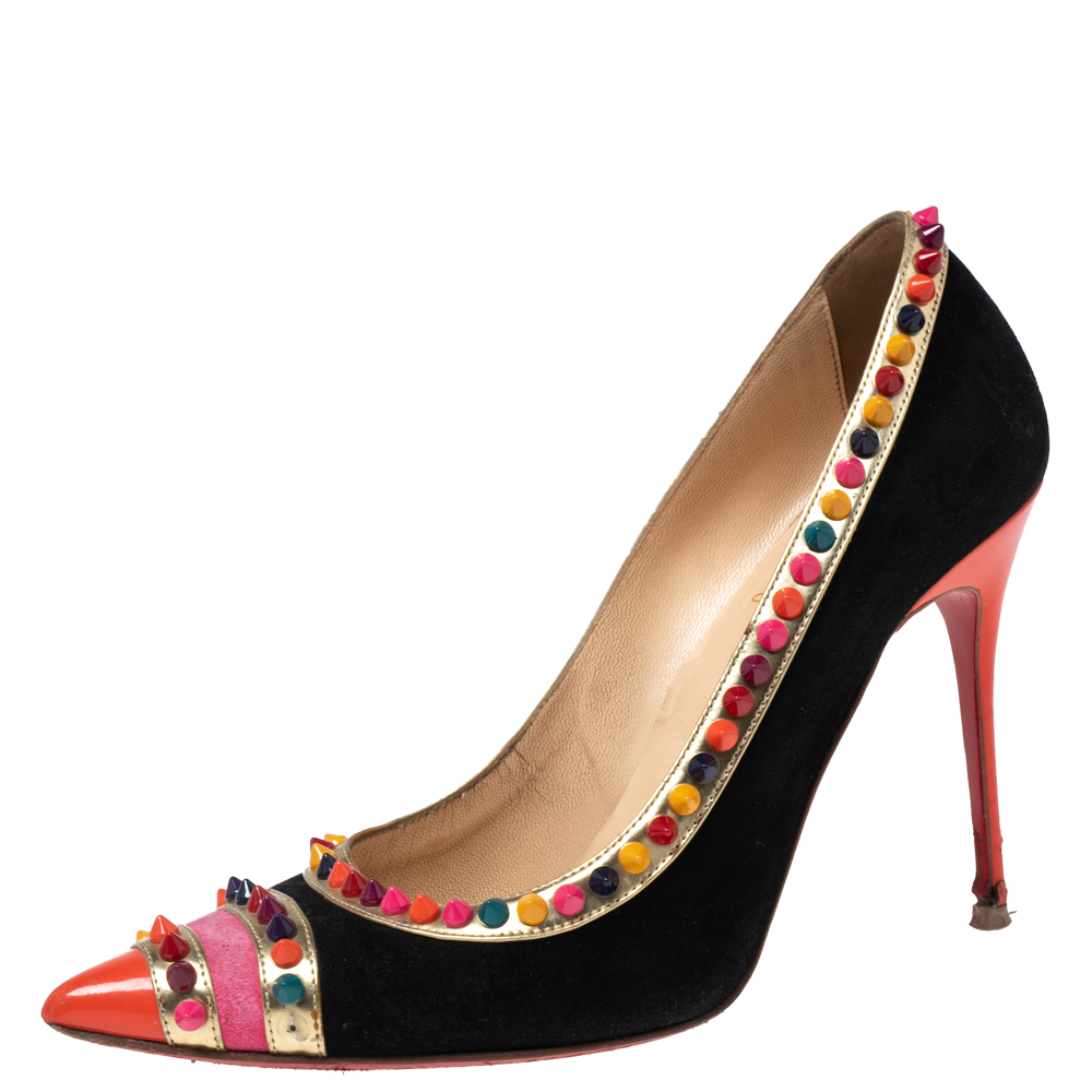 Christian louboutin multicolor suede and patent leather malabar hill pumps size 39.5