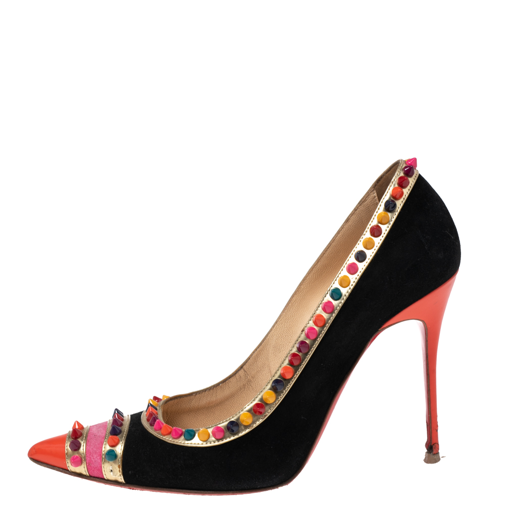 Christian Louboutin Multicolor Suede And Patent Leather Malabar Hill Pumps Size 39.5