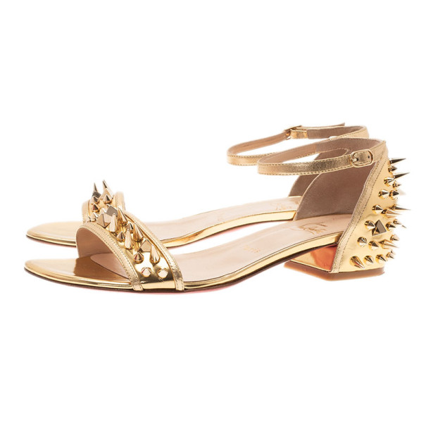 Christian Louboutin Gold Spiked Leather Druide Sandals Size 38
