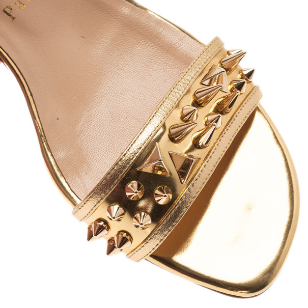 Christian Louboutin Gold Spiked Leather Druide Sandals Size 38