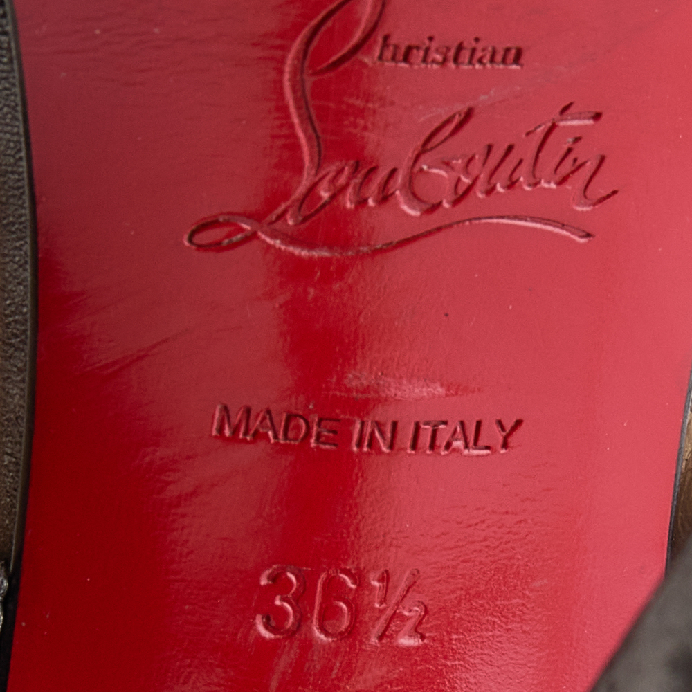Christian Louboutin Metallic Grey Leather Platform Slingback Sandals Size 36.5