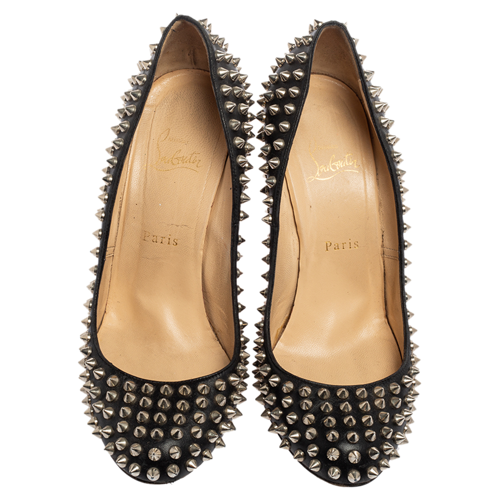 Christian Louboutin Black Leather Spiked Fifi Pumps Size 39