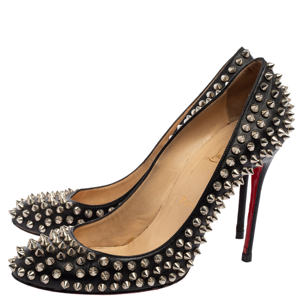 Christian Louboutin Black Leather Spiked Fifi Pumps Size 39