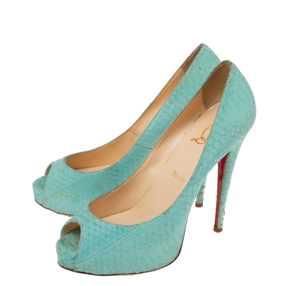Christian Louboutin Turquoise Green Python Very Prive Pumps Size 39