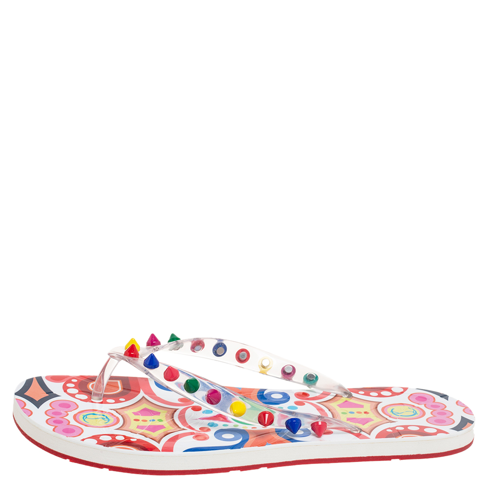 

Christian Louboutin Multicolor Rubber Loubi Spikes Thong Flats Size