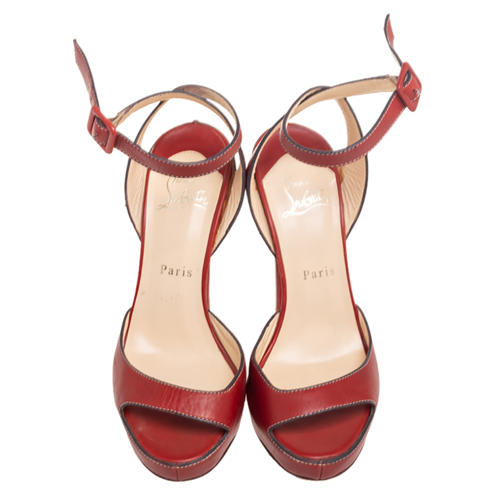 Christian Louboutin Red Leather Ankle Wrap Sandals Size 38