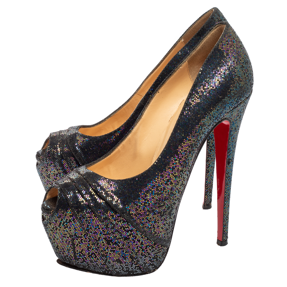 Christian Louboutin Multicolor Glitter Fabric Highness Pumps Size 39.5
