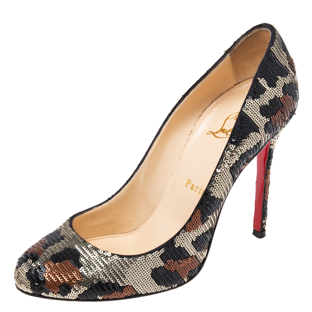 Christian louboutin tri-color leopard print sequins fifi pumps size 38