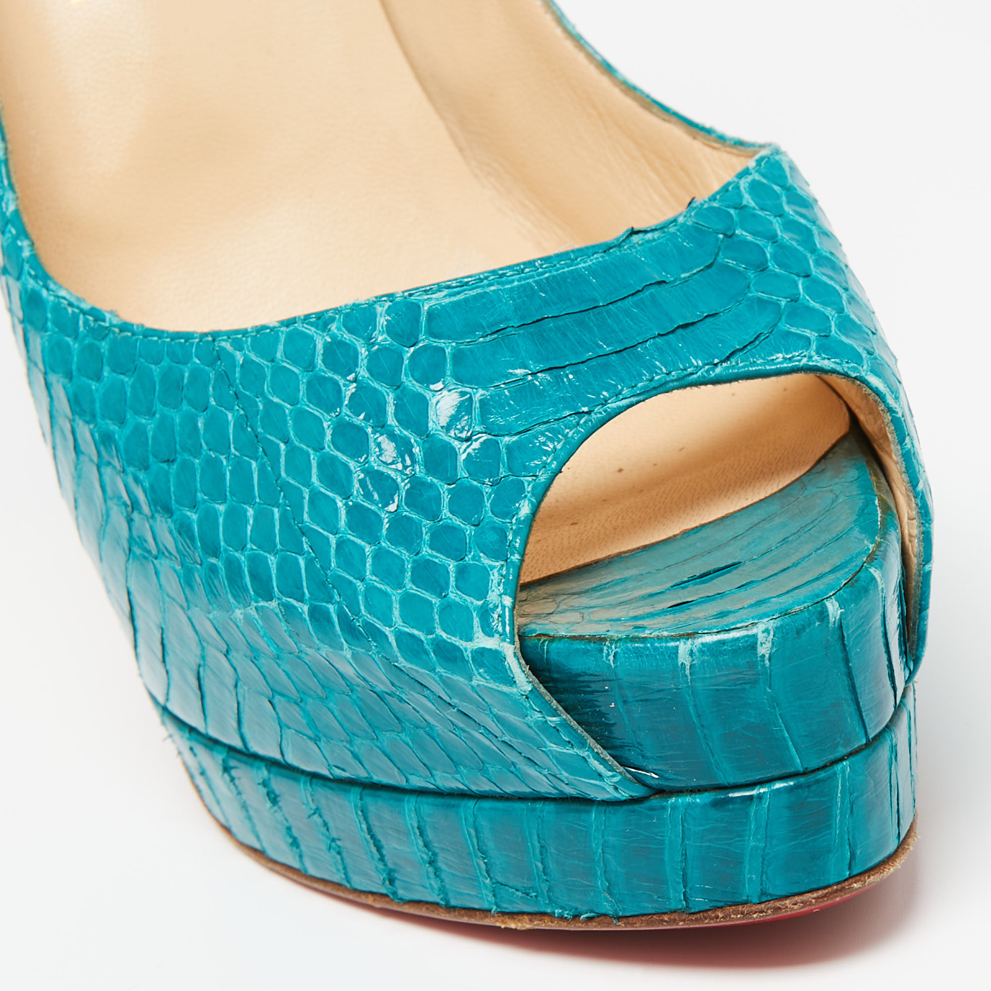 Christian Louboutin Turquoise Python Leather Altadama Peep-Toe Pumps Size 39.5