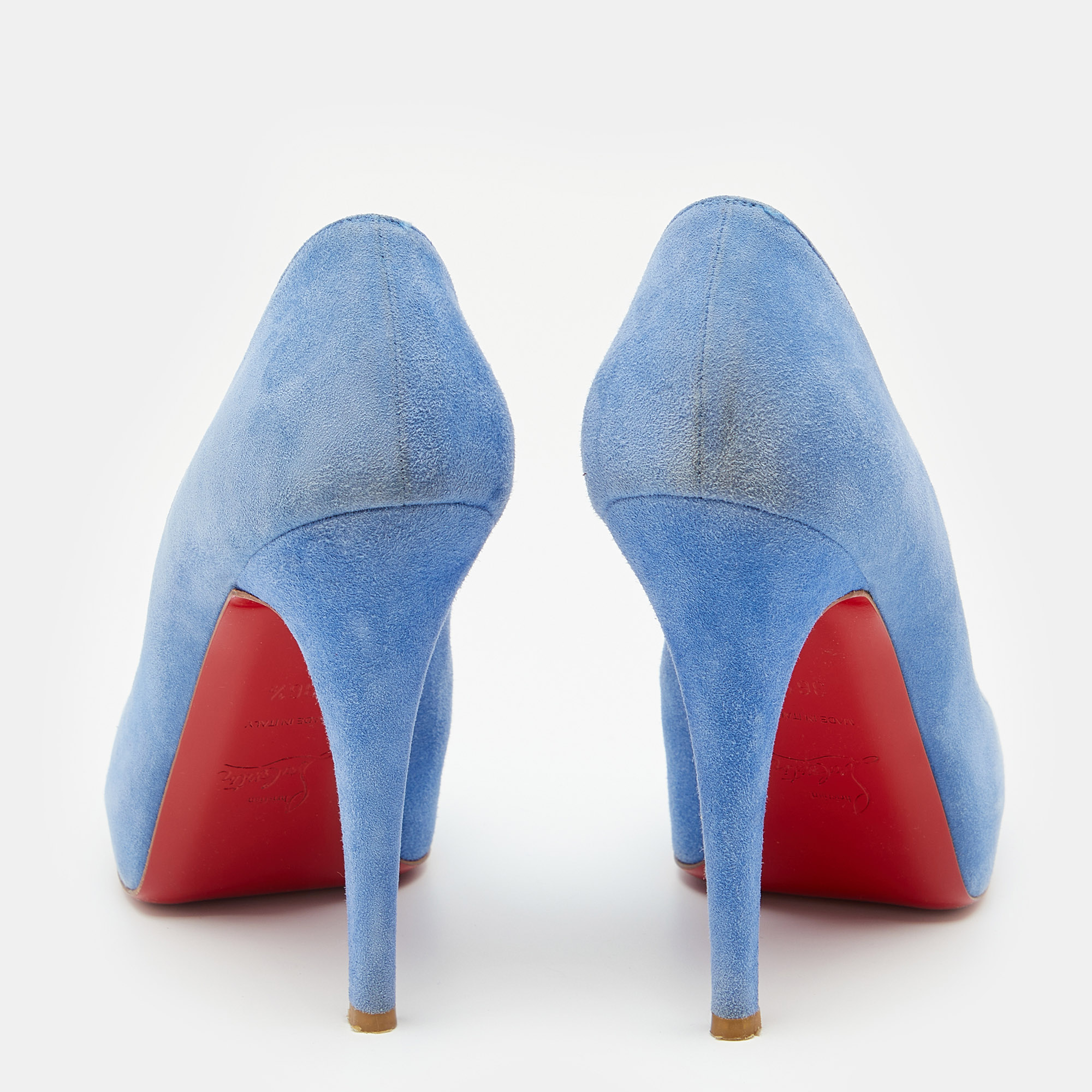 Christian Louboutin Blue Suede New Very Prive Peep Toe Pumps Size 36.5
