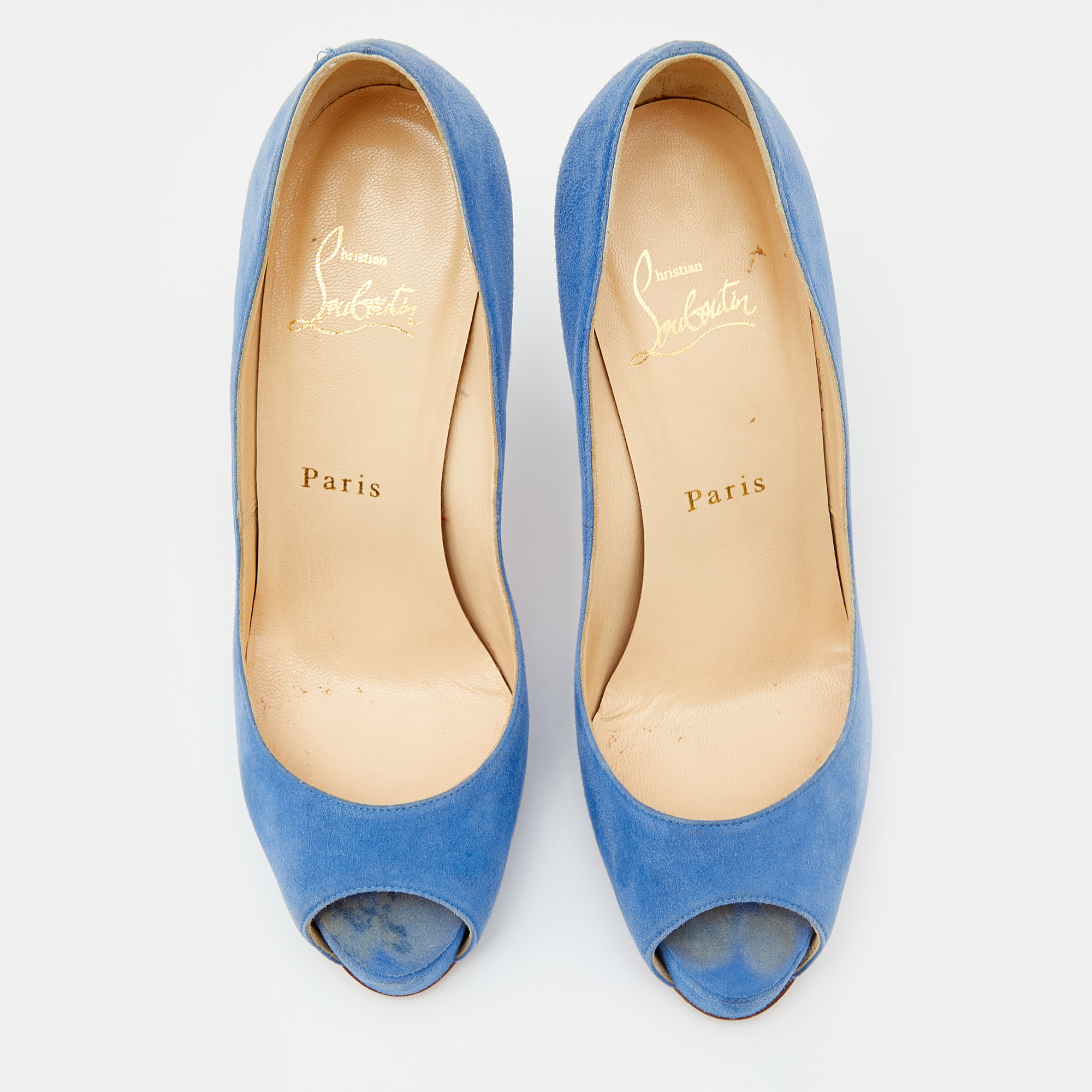 Christian Louboutin Blue Suede New Very Prive Peep Toe Pumps Size 36.5